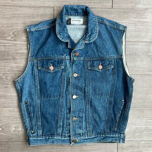 Vintage 90s Medium Wash Denim Button Up Vest Distressed Katana by Texwood Size M